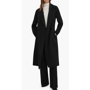New Reiss Emile longline Belted Wool Blend Coat In Black Size US 4/ UK 8 $685